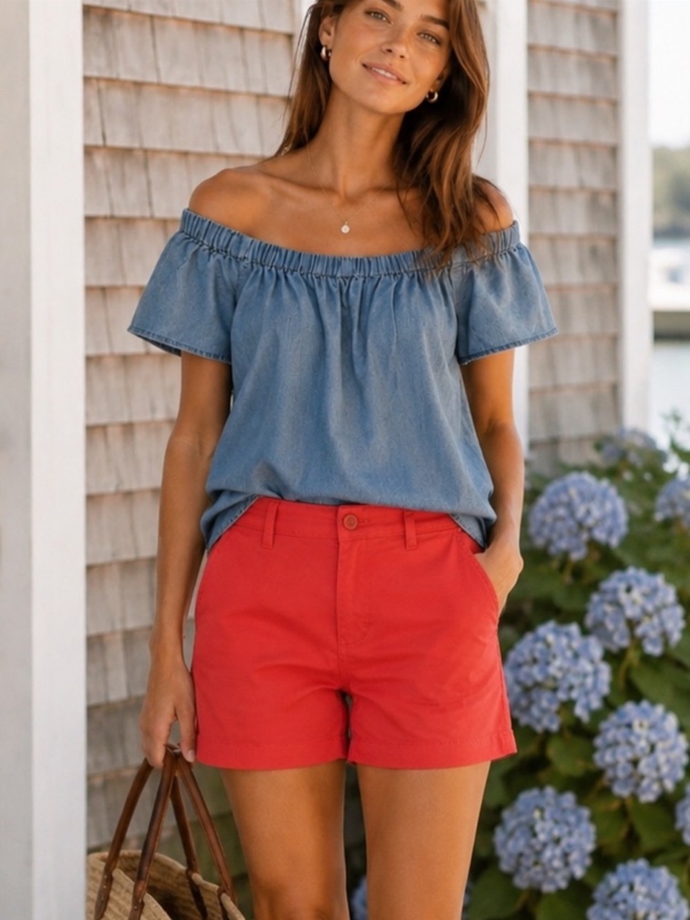 L.L. BEAN Favorite Fit Washed Cotton Chino Shorts Coral Red Sea Rose Size 18 NWT - Picture 2 of 16